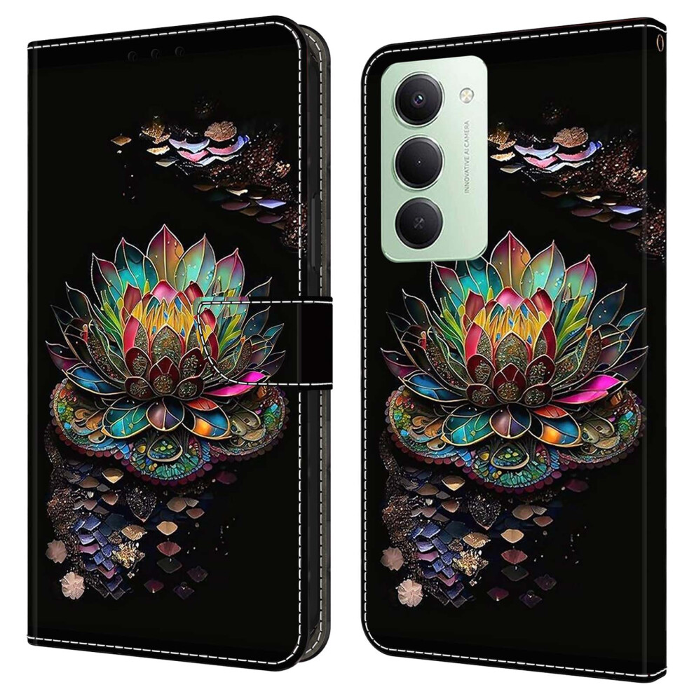 (Lotus) For Xiaomi Redmi 15 5G (Global) (169Mm) Case With Card Slot Pattern Printed Tpu + Pu Leather Flip Phone Cover 6914292161391