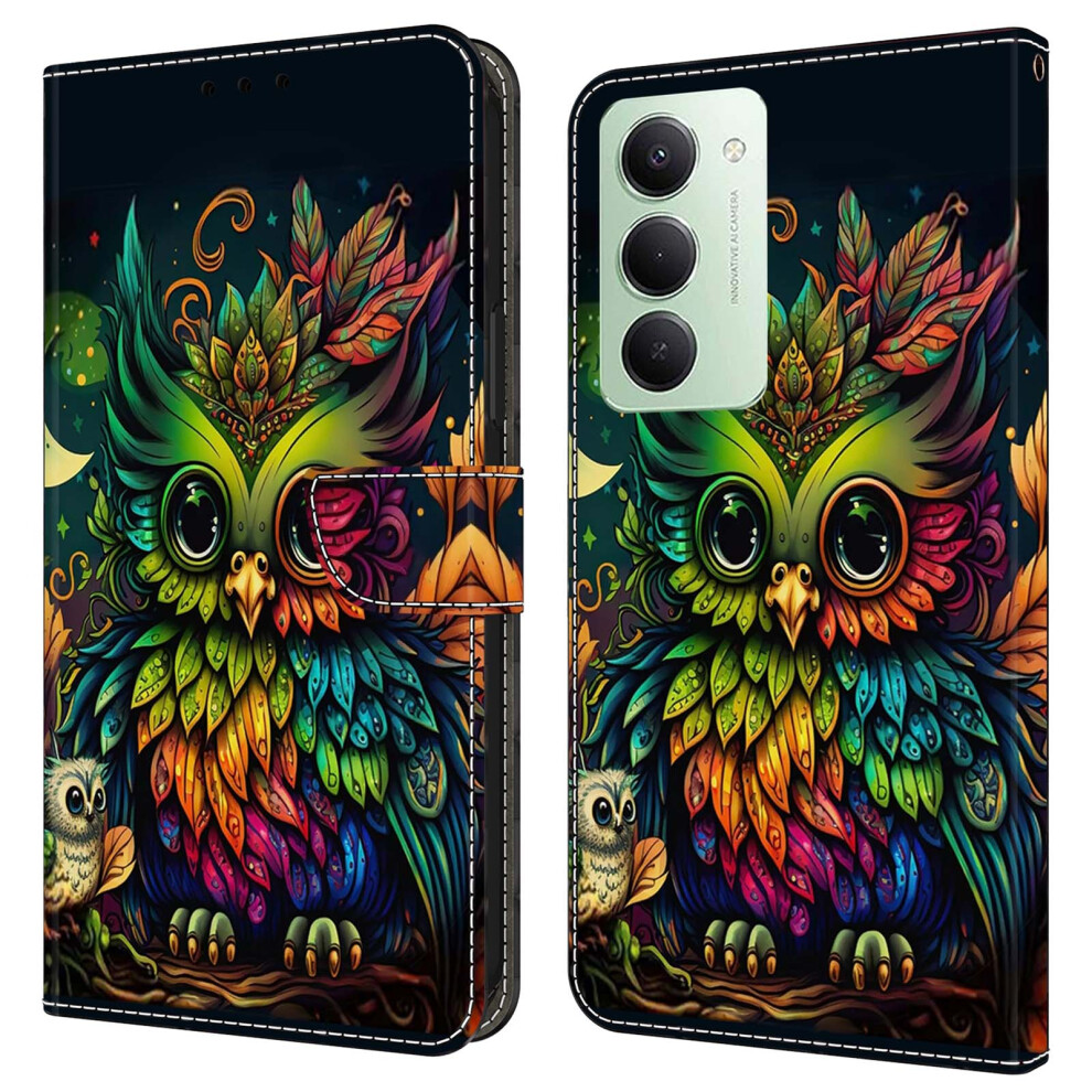 (Colorful Owl) For Xiaomi Redmi 15 5G (Global) (169Mm) Case With Card Slot Pattern Printed Tpu + Pu Leather Flip Phone Cover 6914295052993