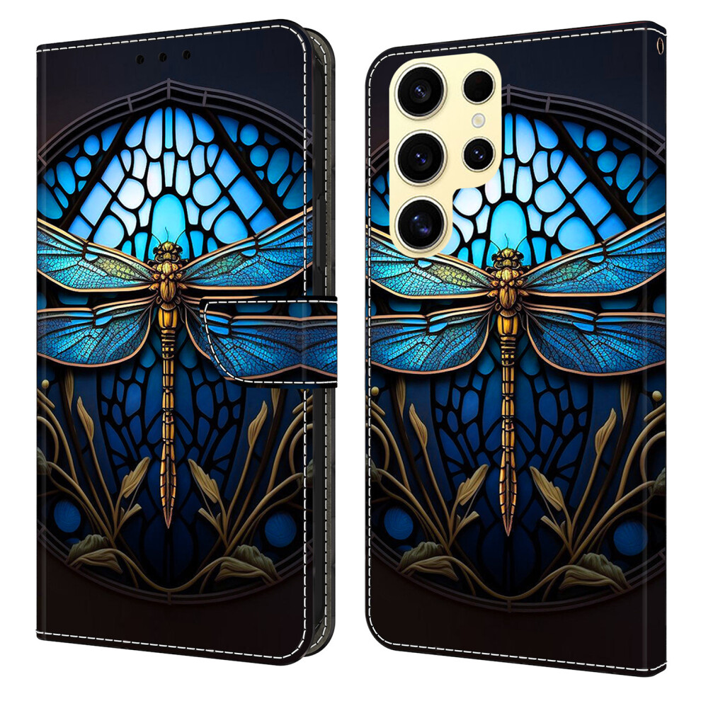 ( Dragonfly) For Samsung Galaxy S26 Ultra Case With Card Slot Pattern Printed Tpu + Pu Leather Flip Phone Cover Blue 6914295839693