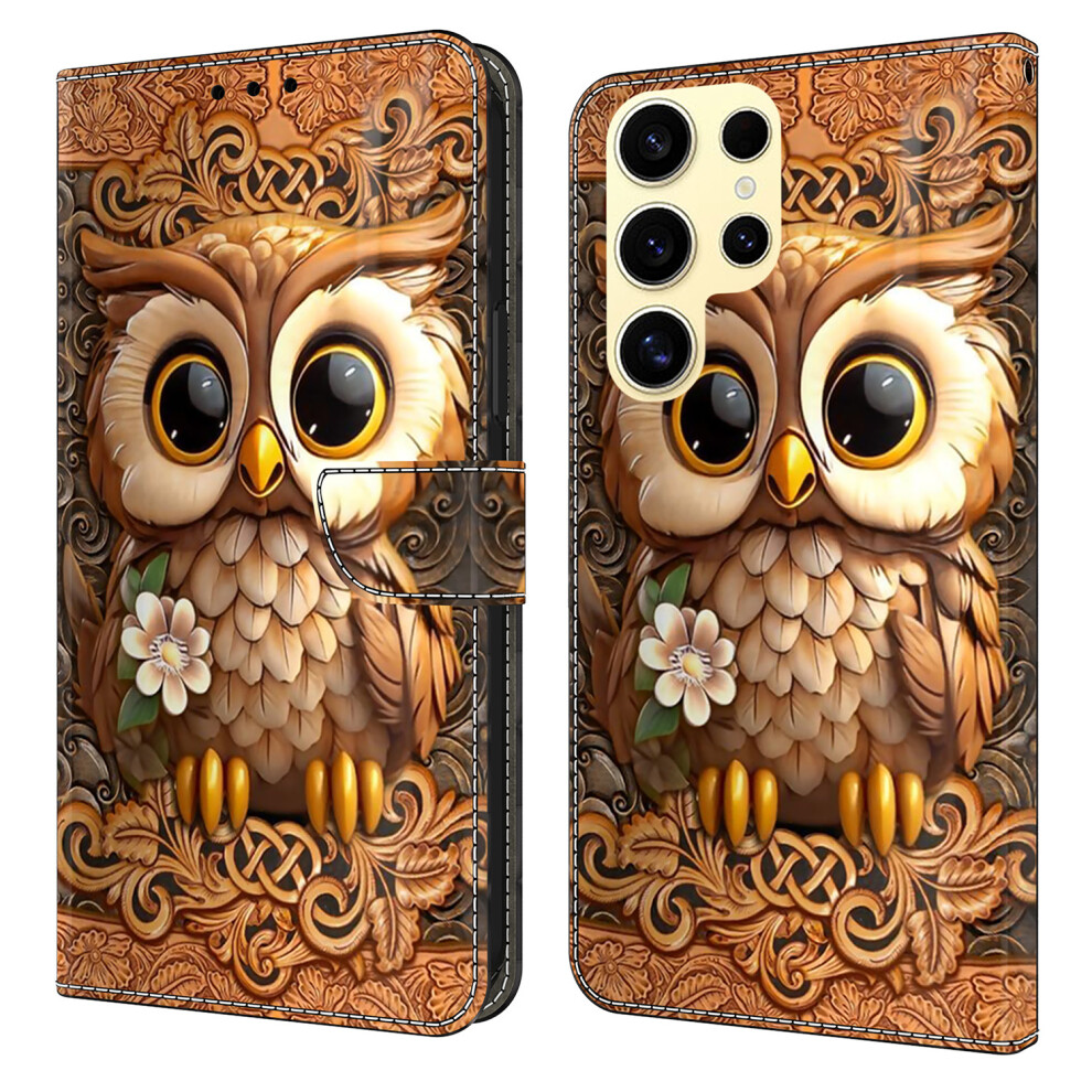 ( Owl) For Samsung Galaxy S26 Ultra Case With Card Slot Pattern Printed Tpu + Pu Leather Flip Phone Cover Red 6914290176526