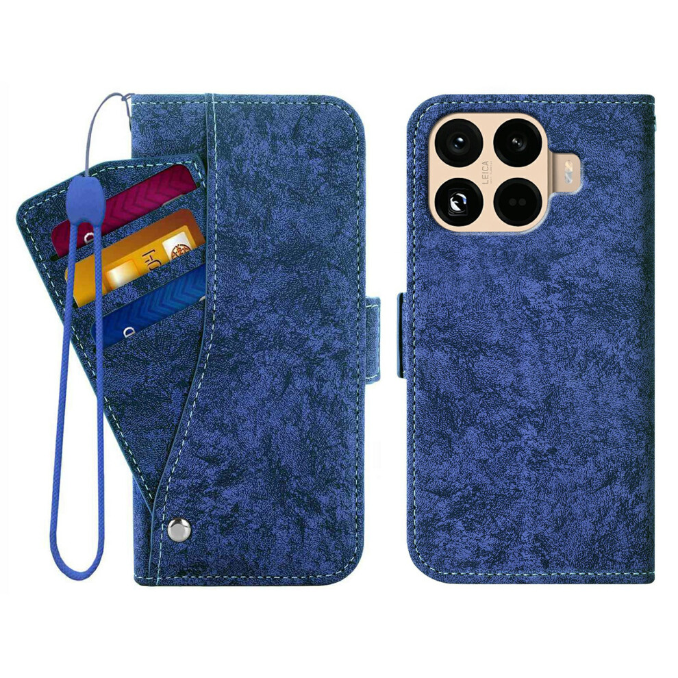 (Blue) For Xiaomi 15T Pro Case Water-Ink Painting Wallet Pu Leathe Phone Cover With Rotating Card Slots Blue 6914296417258