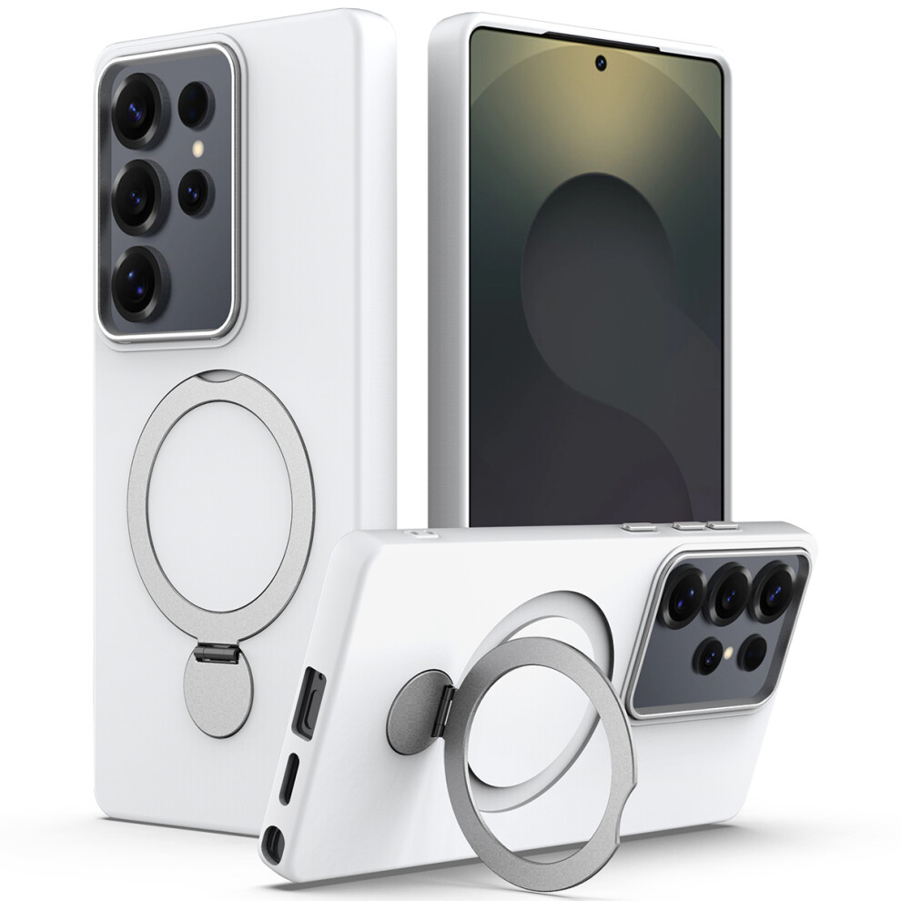 (White) For Samsung Galaxy S25 Ultra Phone Case With Rotating Ring Kickstand Tpu + Pc Back Cover White 6914296839531