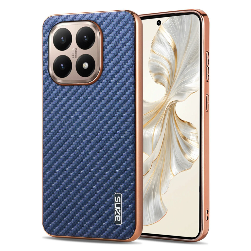 (Blue) Azns For Xiaomi 15T Case Electroplating Carbon Fiber Texture Pu + Tpu Phone Cover Blue 6914298435939