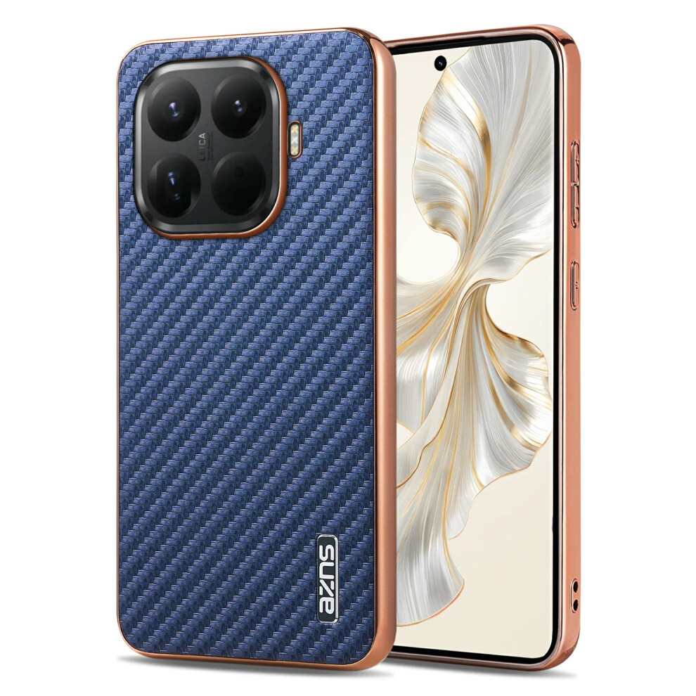 (Blue) Azns For Xiaomi 15T Pro Case Electroplating Carbon Fiber Texture Pu + Tpu Phone Cover Blue 6914294216990