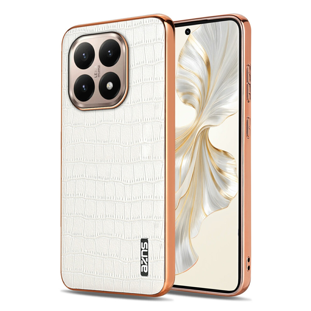 (White) Azns For Xiaomi 15T Case Electroplating Crocodile Texture Pu + Tpu Phone Cover White 6914291950033