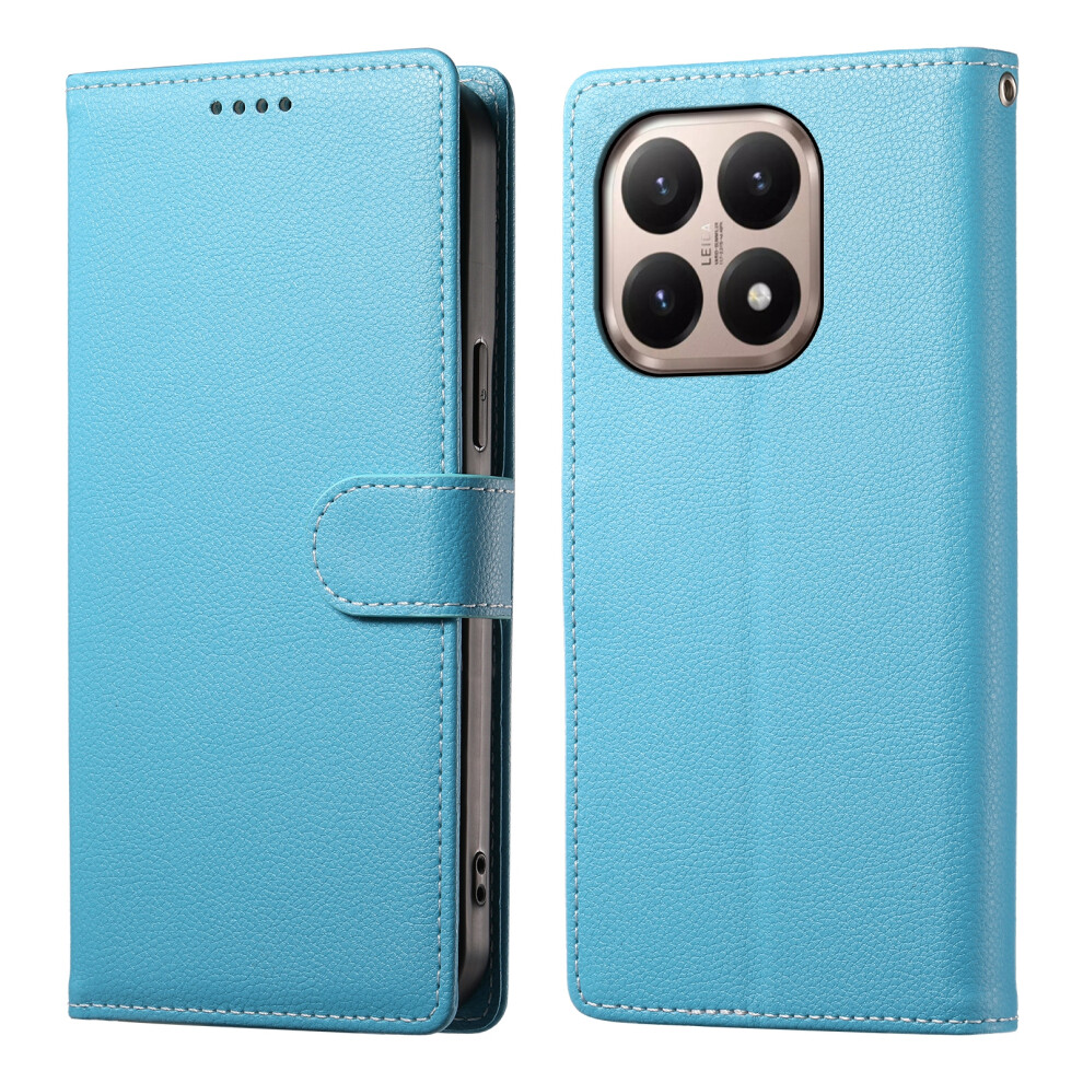 (Sky ) For Xiaomi 15T Case Magnetic Snap Litchi Texture Leather Wallet Phone Cover With Wrist Strap Blue 6914297874548