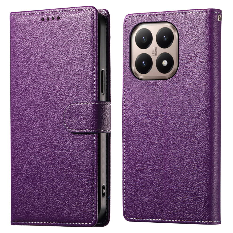 (Purple) For Xiaomi 15T Case Magnetic Snap Litchi Texture Leather Wallet Phone Cover With Wrist Strap Purple 6914293450869