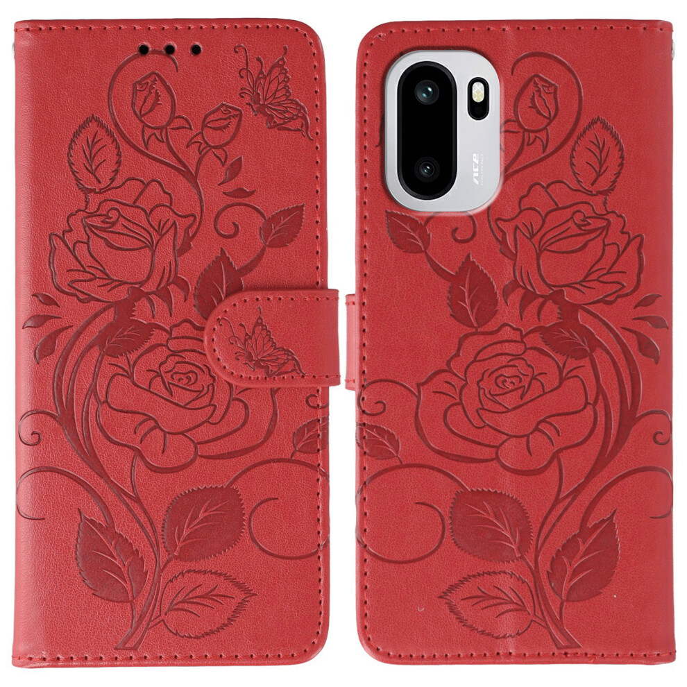 (Red) For Oneplus 15R 5G / Ace 6T 5G / Ace 6 5G Case Wallet Stand Imprinted Rose Butterfly Pu Leather Phone Cover Red 6914298329283