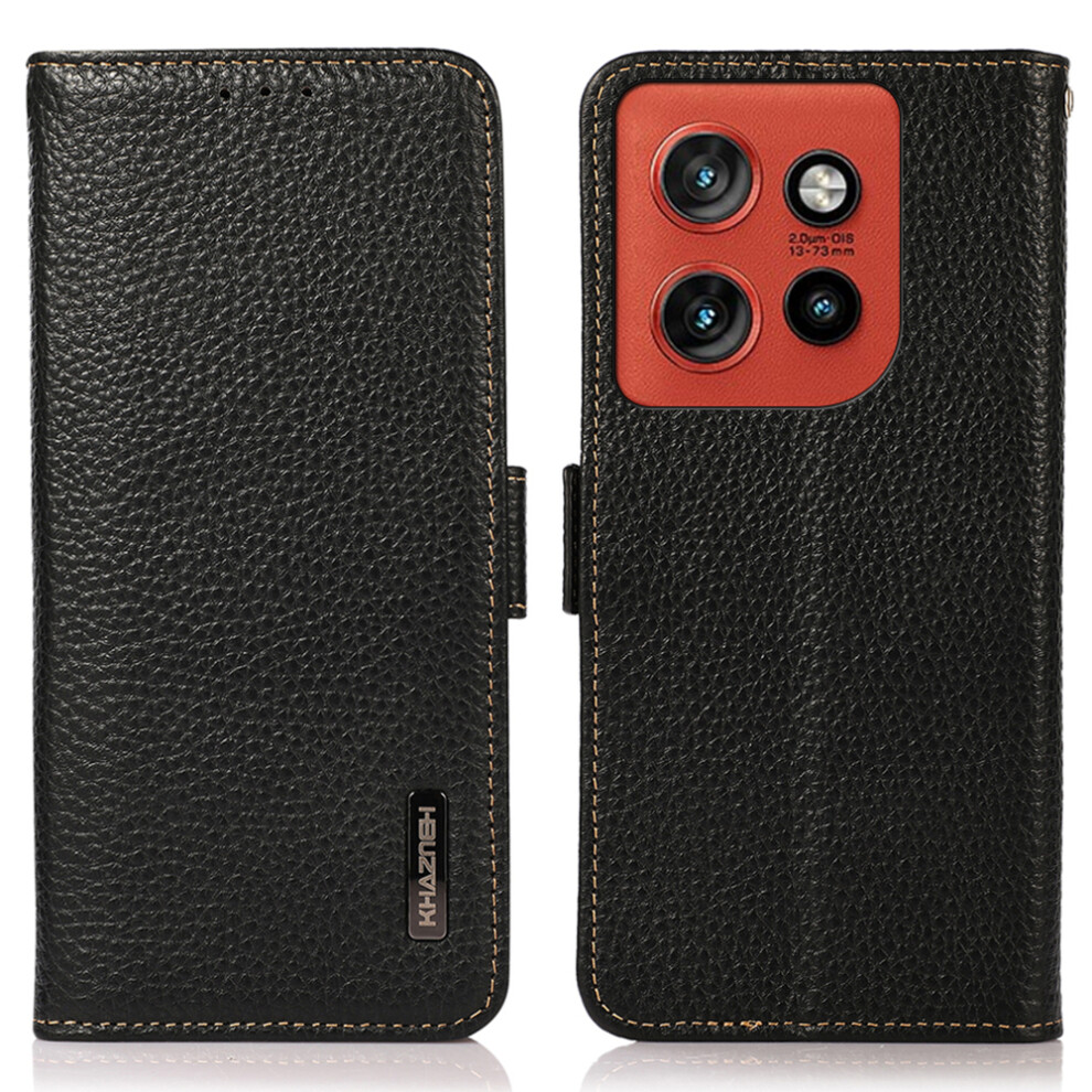 (Black) Khazneh Phone Case For Motorola Edge 60 Neo 5G / Edge 50 Neo 5G / Moto S50 5G / Thinkphone 25 5G Genuine Cow Leather Cov Black 6914293937605