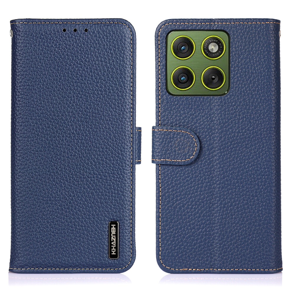 (Blue) Khazneh For Motorola Edge 70 5G Case Genuine Cow Leather Flip Phone Cover Blue 6914296670509