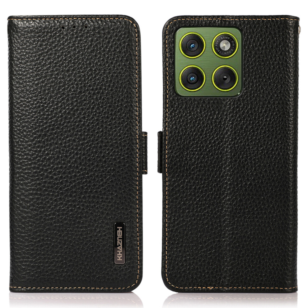 (Black) Khazneh For Motorola Edge 70 5G Phone Case Genuine Cow Leather Cover Rfid Blocking Black 6914297828756