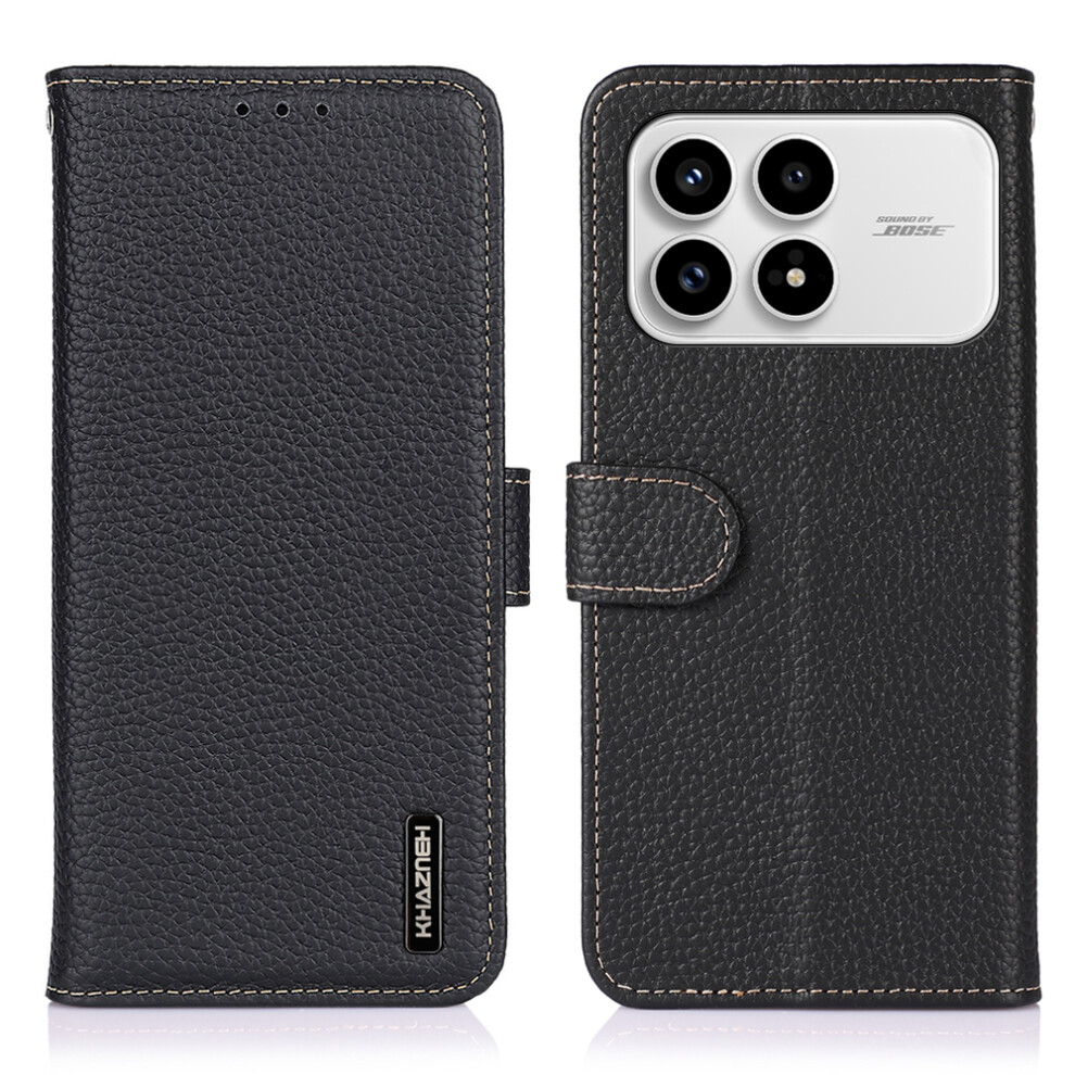 (Black) Khazneh For Xiaomi Redmi K90 5G / Poco F8 Pro Case Genuine Cow Leather Flip Phone Cover Black 6914298364543