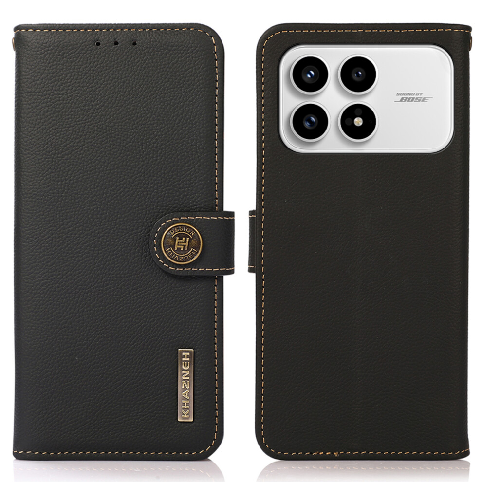 (Black) Khazneh For Xiaomi Redmi K90 5G / Poco F8 Pro Case Genuine Cow Leather Rfid Blocking Wallet Phone Cover Black 6914292408779