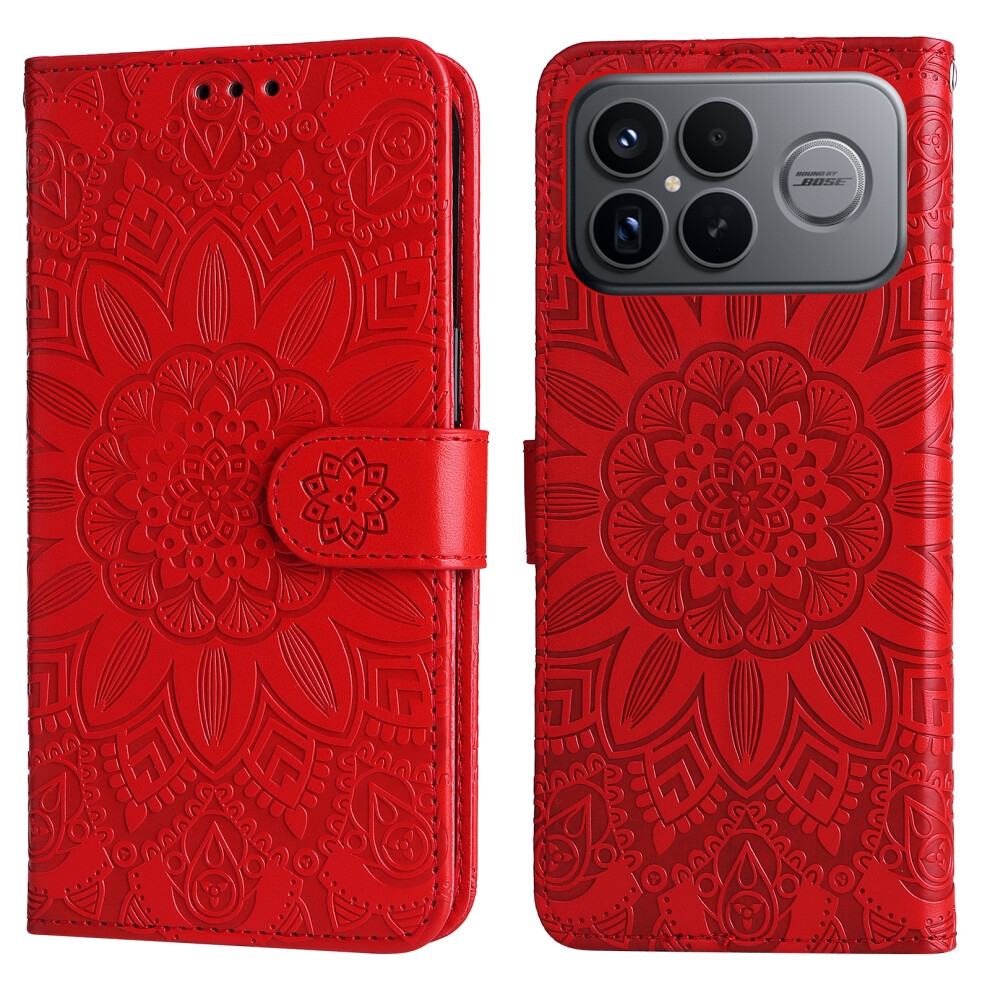 (Red) For Xiaomi Mi K90 Pro Max 5G / Poco F8 Ultra Case Sunflower Imprint Leather Wallet Phone Cover Red 6914299207955