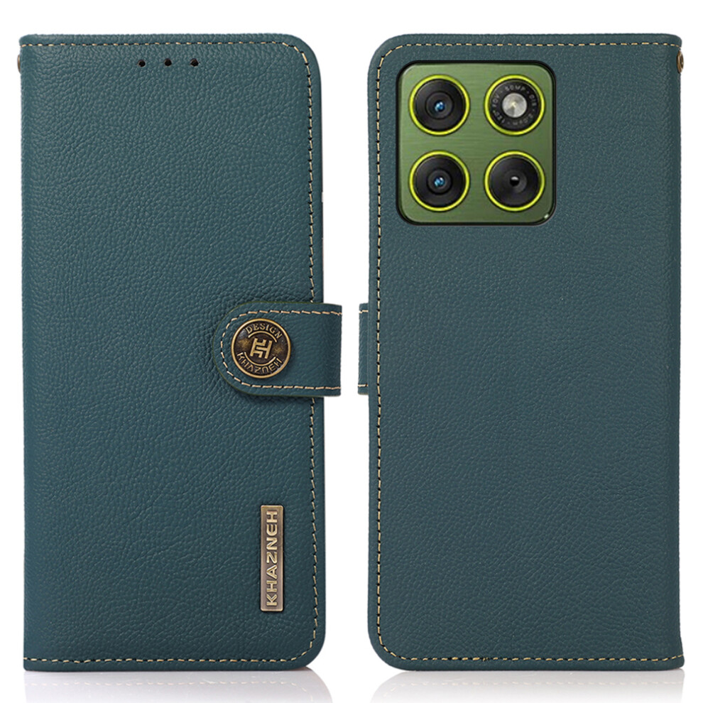 (Green) Khazneh For Motorola Edge 70 5G Case Genuine Cow Leather Rfid Blocking Wallet Phone Cover Green 6914297408231