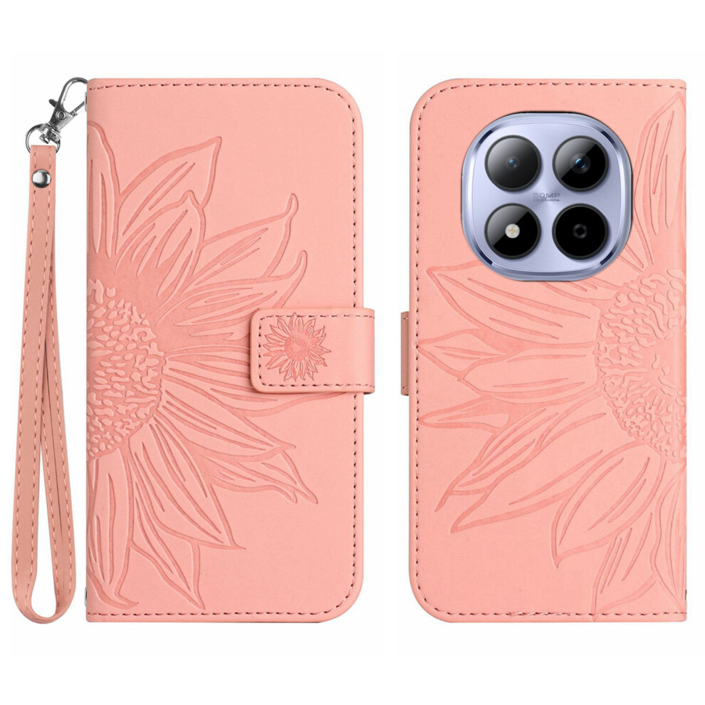 (Pink) For Xiaomi Poco M8 Pro 5G / Redmi Note 15 Pro+ 5G (Global) Case Sunflower Imprint Leather Wallet Phone Cover With Wrist Pink 6914296761771