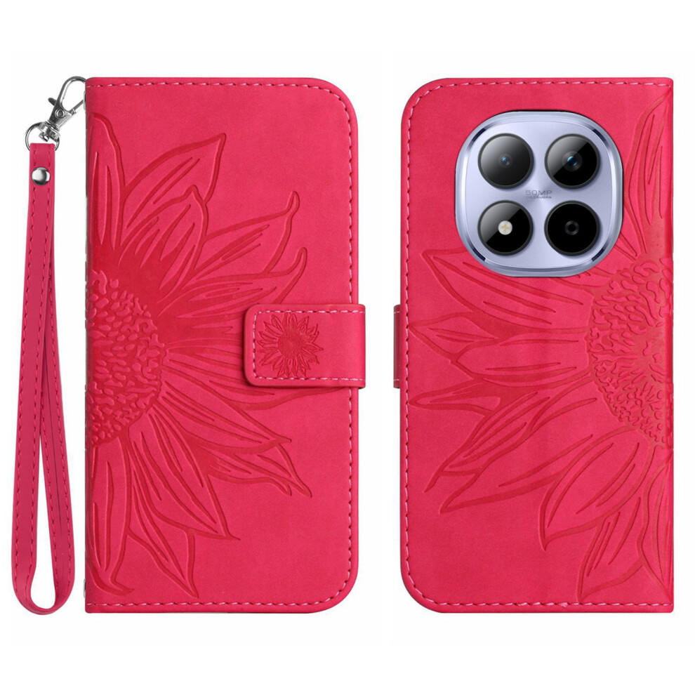 (Rose) For Xiaomi Poco M8 Pro 5G / Redmi Note 15 Pro+ 5G (Global) Case Sunflower Imprint Leather Wallet Phone Cover With Wrist 6914290065615
