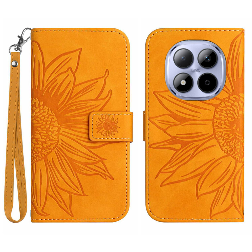 (Yellow) For Xiaomi Poco M8 Pro 5G / Redmi Note 15 Pro+ 5G (Global) Case Sunflower Imprint Leather Wallet Phone Cover With Wrist Yellow 6914295802000