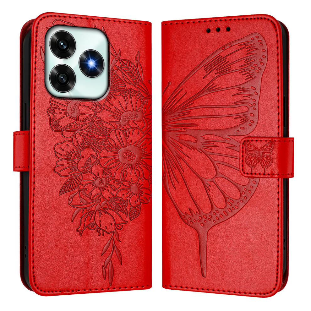 (Red) For Honor X5c 4G / Honor X5c Plus 4G Wallet Case With Wrist Strap Butterfly Imprint Leather Phone Cover Red 6914298852699