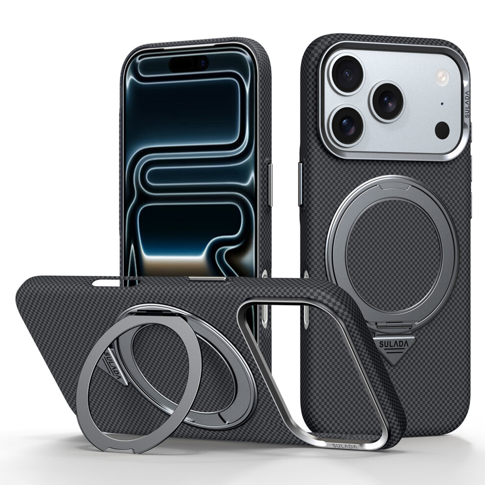 (Titanium ) Sulada For Iphone 17 Pro Kickstand Magnetic Case Grid Textured Anti Fingerprint Phone Cover Black 6914296741711
