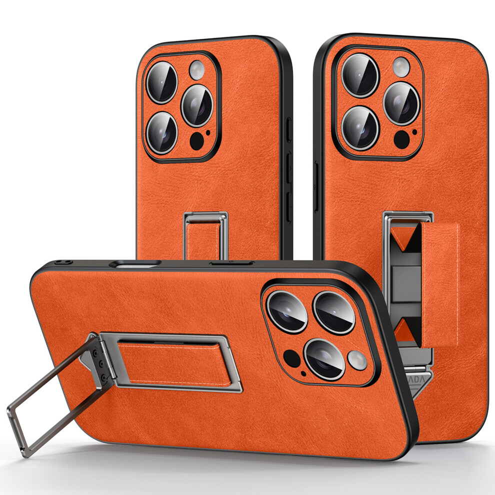 (Orange) Sulada For Iphone 16 Pro Max Kickstand Case With Magnetic Finger Strap Tpu + Pc + Pu Phone Cover Orange 6914291647773