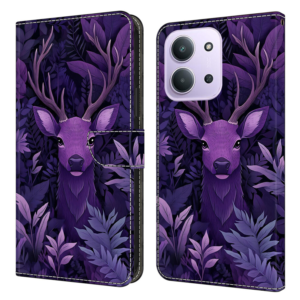 ( Deer) For Xiaomi Redmi 15C 4G (Global) (171Mm) / Poco C85 4G (171Mm) Case Foldable Stand Wallet Pattern Printing Pu Leather Purple 6914294435360