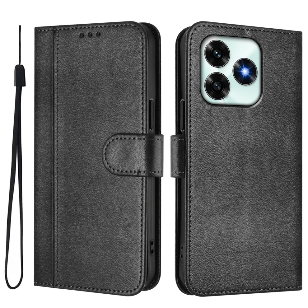 (Black) For Honor X5c 4G / Honor X5c Plus 4G Cases Wallet Stand Retro Texture Leather Phone Cover With Lanyard Black 6914295655897