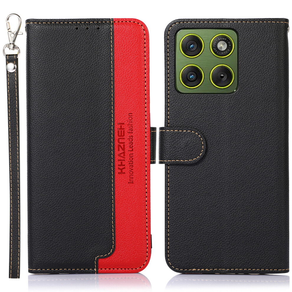 (Black) Khazneh For Motorola Edge 70 5G Case Rfid Blocking Wallet Litchi Texture Pu Leather Phone Cover With Strap Black 6914297553603