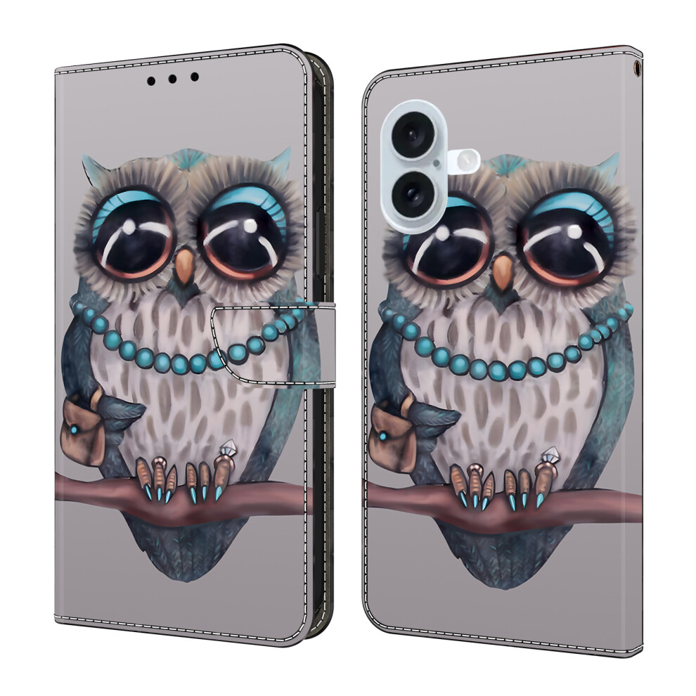 (Necklace Owl) For Iphone 17 Case Foldable Stand Wallet Pattern Printing Pu Leather Flip Phone Cover 6914293753328