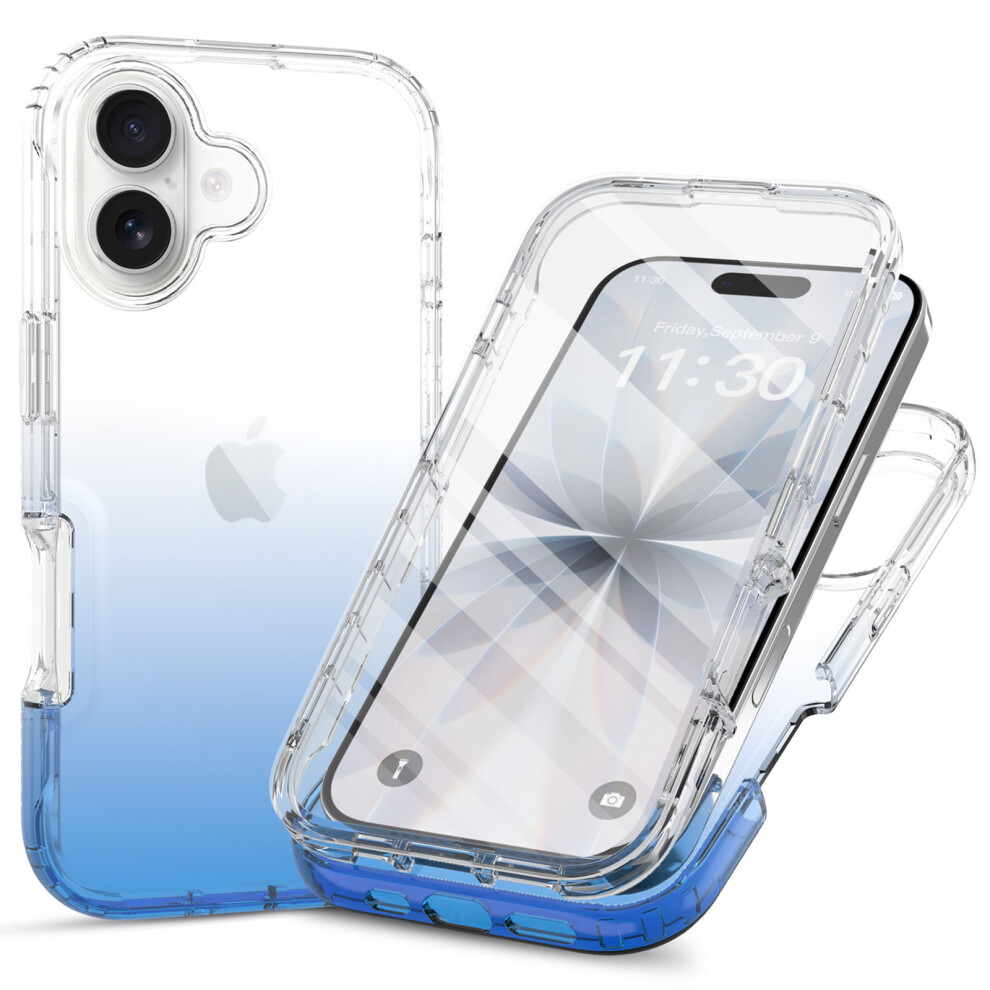 (Blue) For Iphone 17 Case Built-In Pet Screen Protector Pc+Tpu Full Body Shockproof Phone Cover Blue 6914291793432