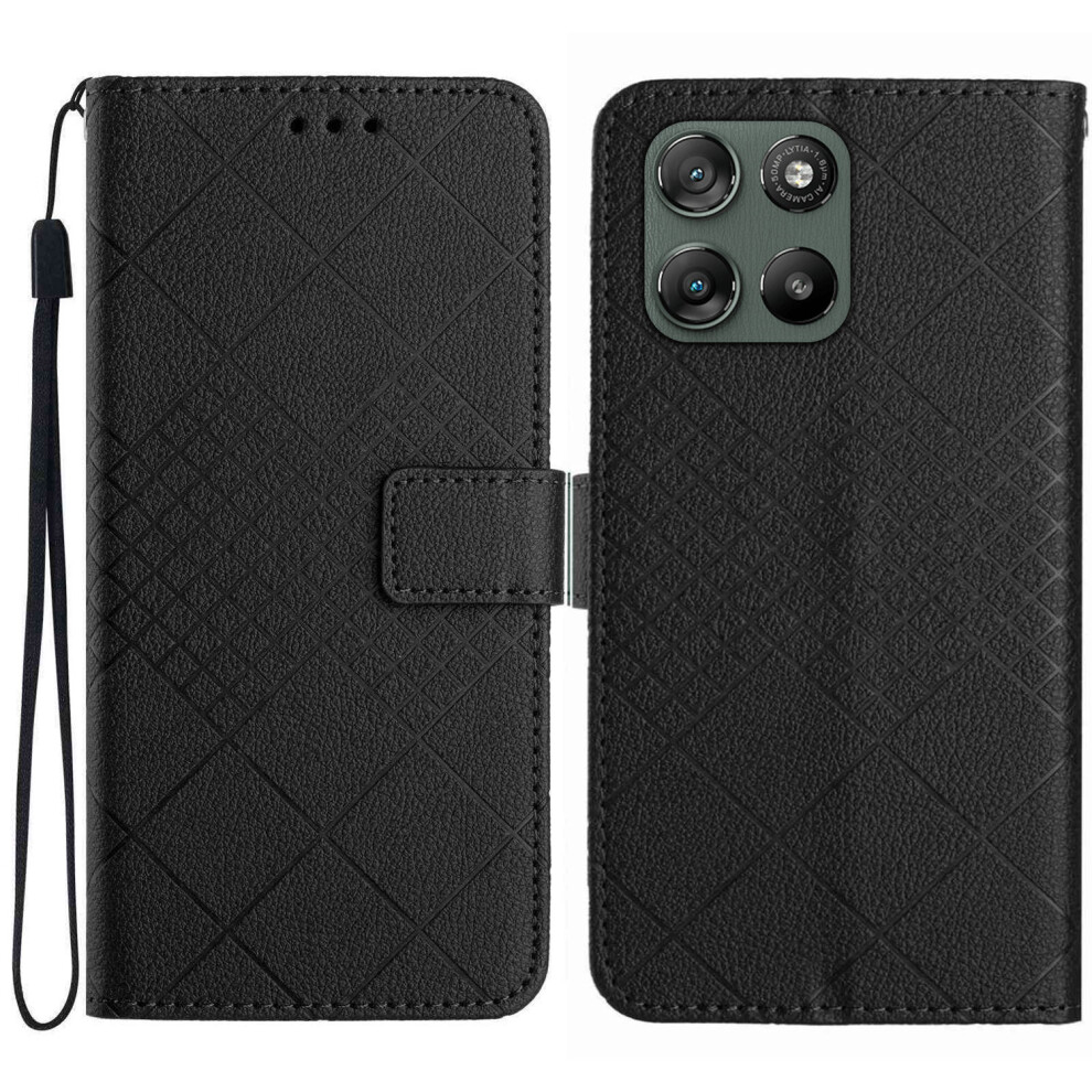 (Black) For Motorola Moto G67 Power 5G Case Wallet Imprint Pu Leather Flip Folio Phone Cover Black 6914293370969