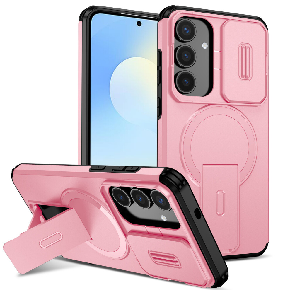 (Pink) For Samsung Galaxy S25 Fe Case Kickstand Camera Slider Pc + Tpu Phone Cover Magnetic Case Pink 6914294824287