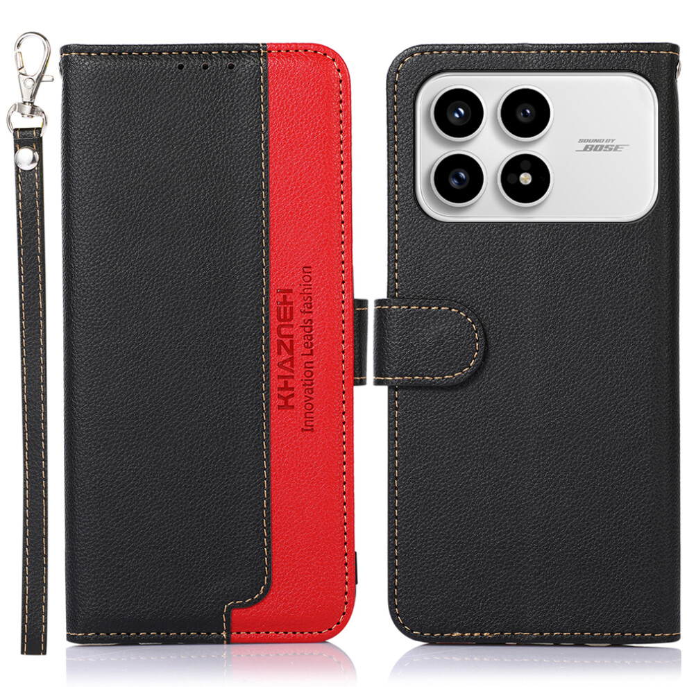 (Black) Khazneh For Xiaomi Redmi K90 5G / Poco F8 Pro Case Rfid Blocking Wallet Litchi Texture Pu Leather Phone Cover With Strap Black 6914292542572