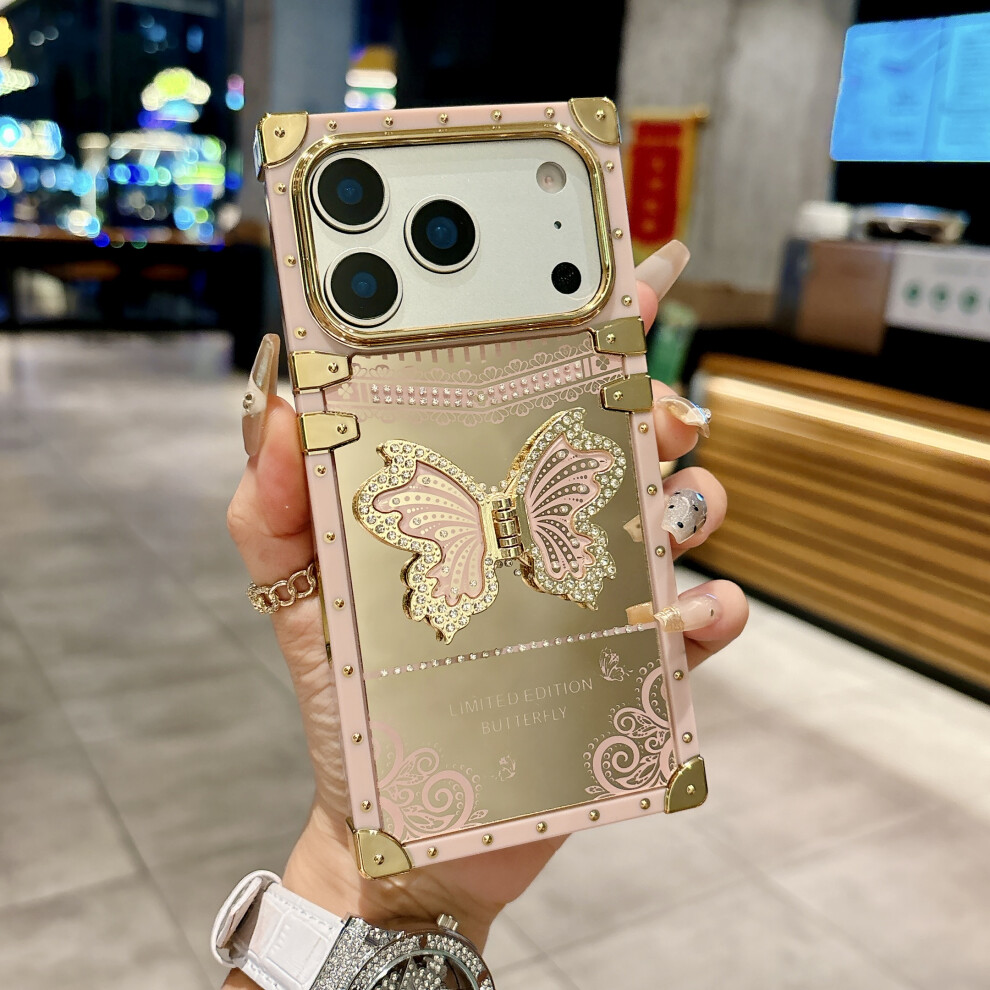 (Pink) For Iphone 17 Pro Case Electroplated Tpu + Pc Phone Cover With Butterfly Kickstand Pink 6914297060194