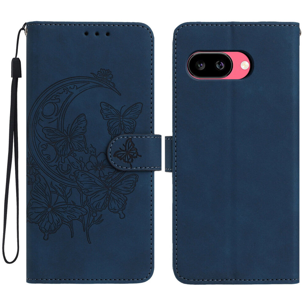 (Blue) For Google Pixel 10A Case Butterfly Flower Imprinted Pu Leather Wallet Stand Phone Cover Blue 6914295862400
