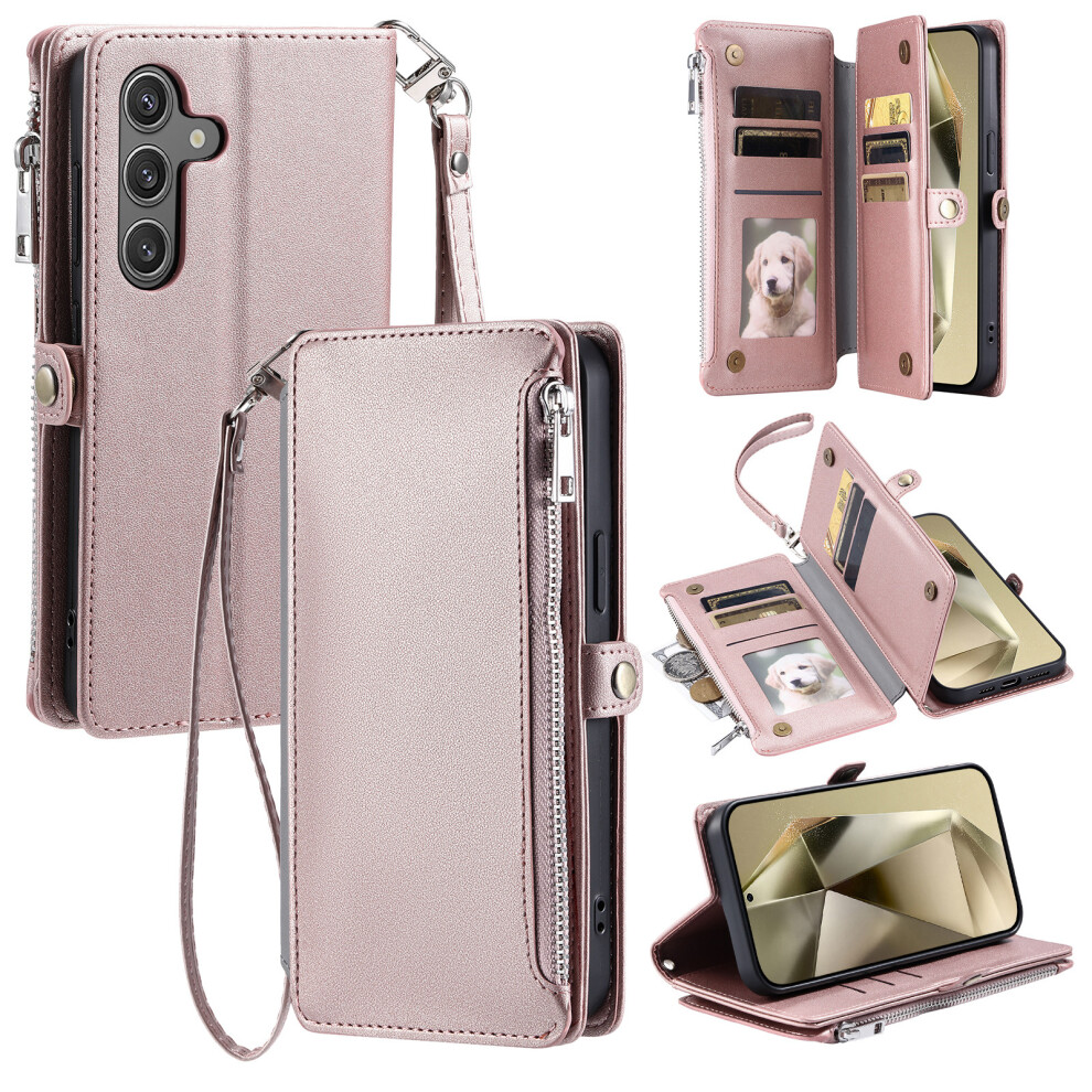 (Rose ) For Samsung Galaxy S26+ Case Tpu + Pu Leather Wallet Phone Cover With Wrist Strap Gold 6914293526779