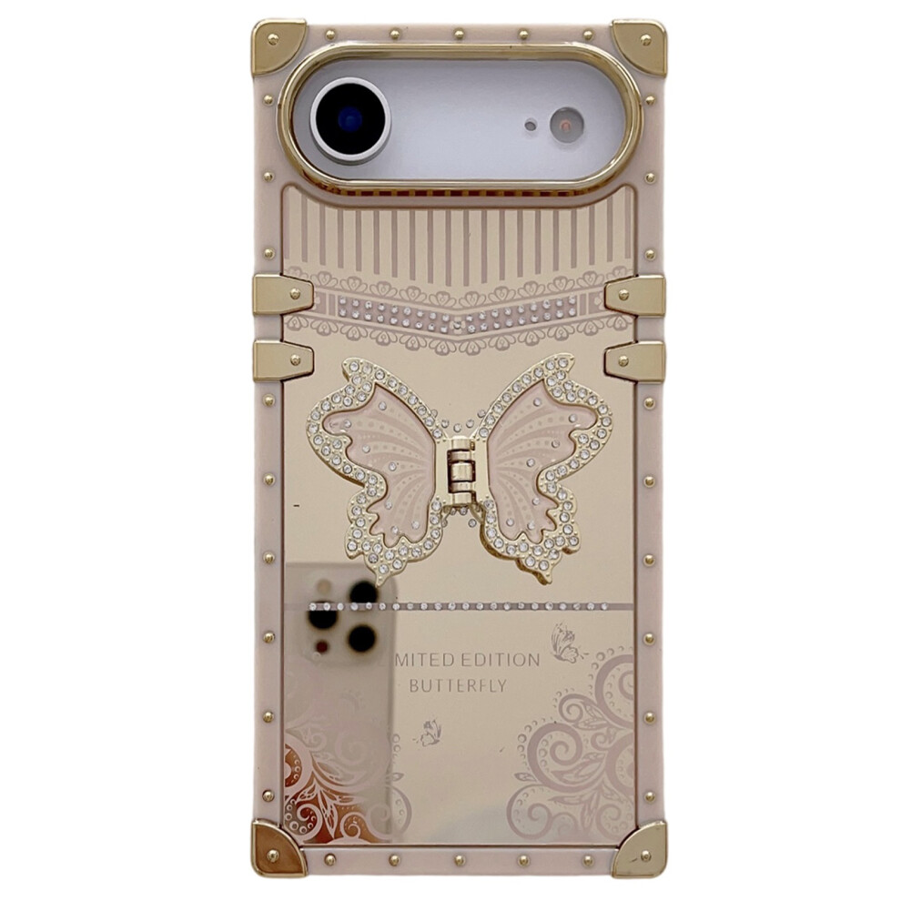 (Pink) For Iphone Air Case Electroplated Tpu + Pc Phone Cover With Butterfly Kickstand Pink 6914297429649