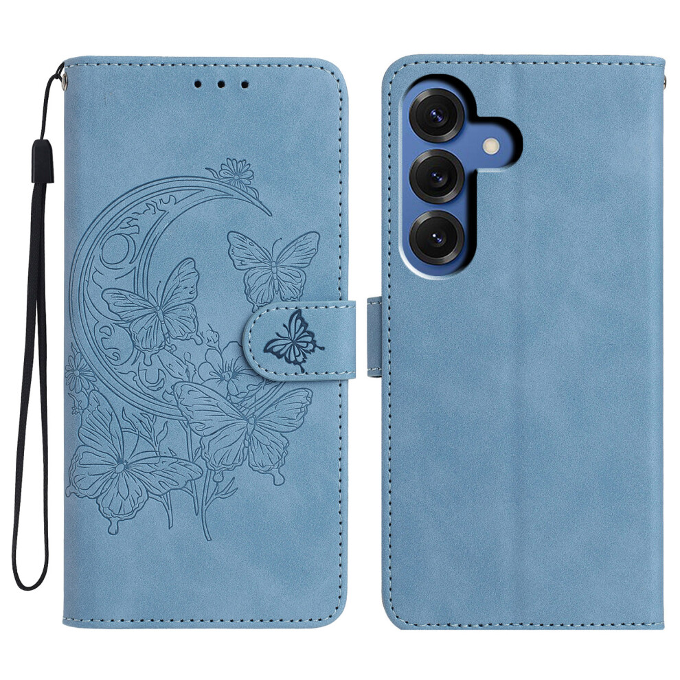 (Sky ) For Samsung Galaxy S26+ Case Butterfly Flower Imprinted Pu Leather Wallet Stand Phone Cover Blue 6914295845809