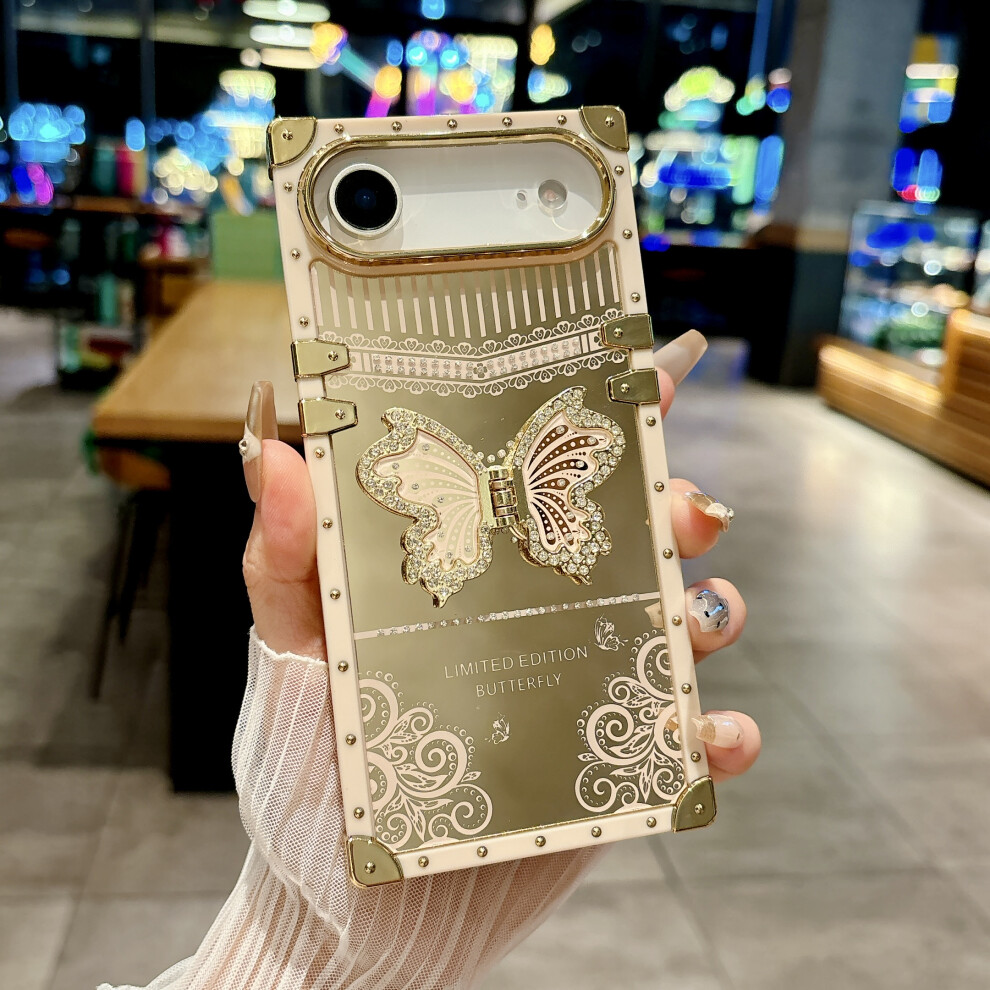 (White) For Iphone Air Case Electroplated Tpu + Pc Phone Cover With Butterfly Kickstand White 6914297540290