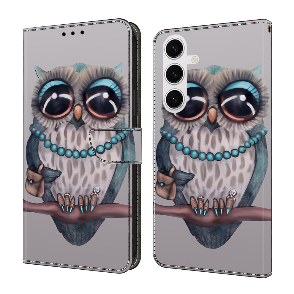 (Necklace Owl) For Samsung Galaxy S25+ Case Foldable Stand Wallet Pattern Printing Pu Leather Flip Phone Cover 6914297003412