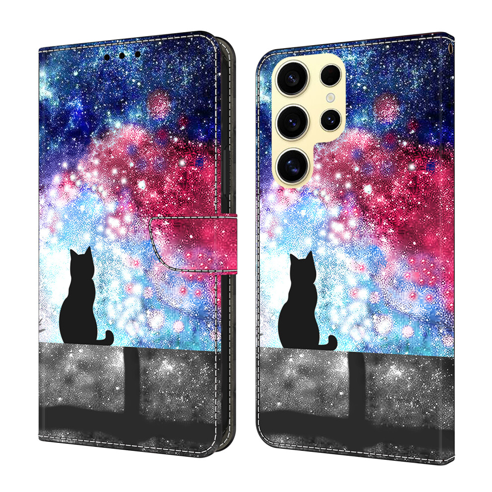 (Starry Sky Cat) For Samsung Galaxy S25 Ultra Case Foldable Stand Wallet Pattern Printing Pu Leather Flip Phone Cover 6914297584683