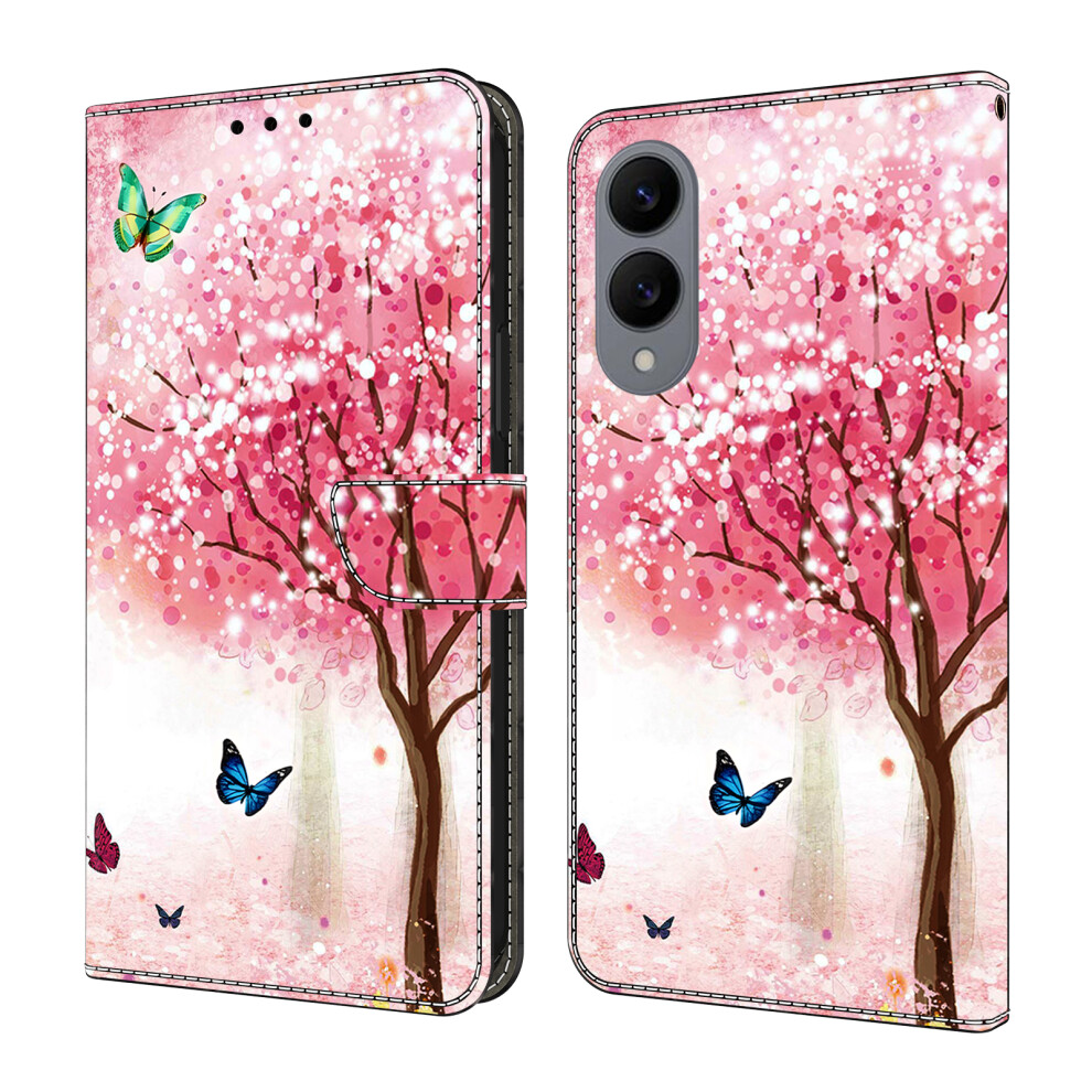 (Cherry Blossom Butterfly) For Samsung Galaxy S25 Edge Case Foldable Stand Wallet Pattern Printing Pu Leather Flip Phone Cover Red 6914292616525