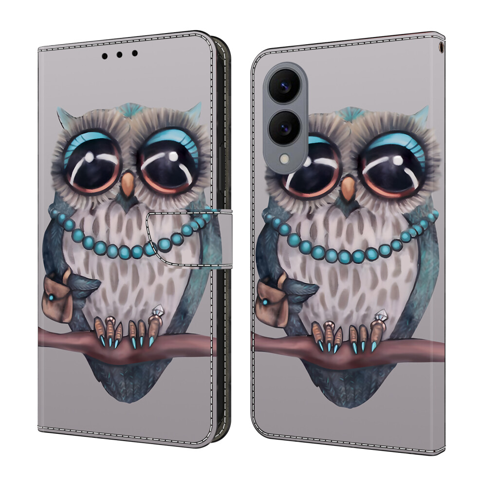 (Necklace Owl) For Samsung Galaxy S25 Edge Case Foldable Stand Wallet Pattern Printing Pu Leather Flip Phone Cover 6914297377841