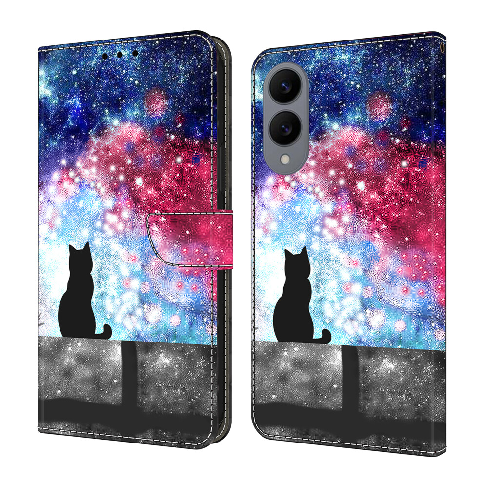 (Starry Sky Cat) For Samsung Galaxy S25 Edge Case Foldable Stand Wallet Pattern Printing Pu Leather Flip Phone Cover 6914296511437