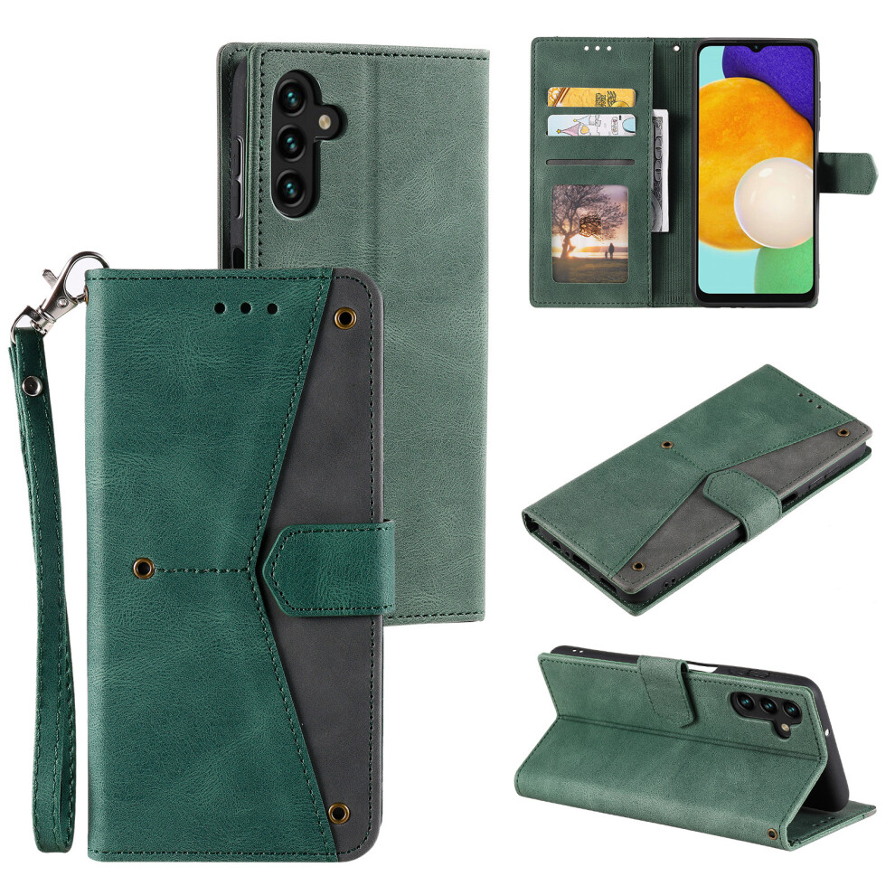 (Green) For Samsung Galaxy A37 5G Leather Case Splicing Stitching Wallet Phone Cover With Wrist Strap Green 6914295144407