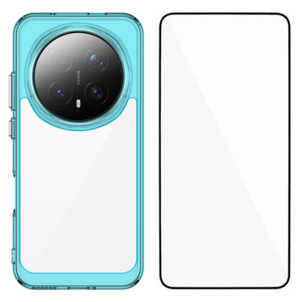 (Transparent ) Wanlonfeng For Honor Magic8 Pro 5G Phone Case Xc Series Tpu Acrylic Cover With Tempered Glass (Big Lens Hole) Blue 6914294120839