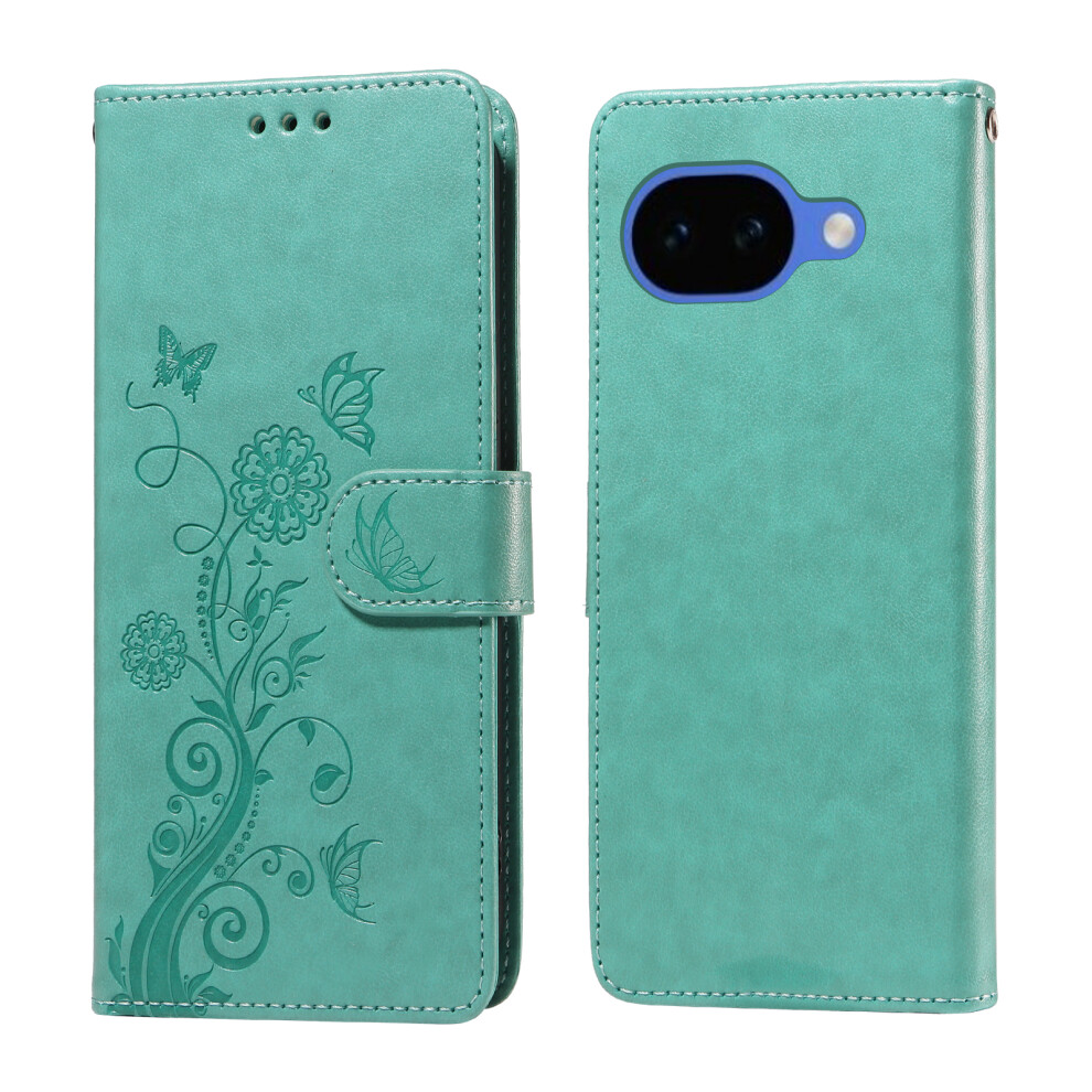 (Green) For Google Pixel 10A Leather Case Butterfly Floral Imprint Wallet Stand Cover Green 6914291763312