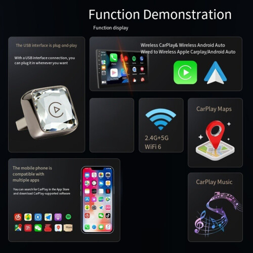 2in1 Wireless Adapter Wireless CarPlay Android Auto for Car Plug and  WiFi  Auto Connection 1