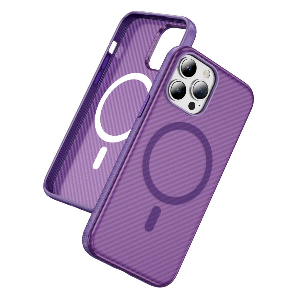 (Bright +Purple) For Iphone 15 Pro Skin-Touch Case Carbon Fiber Texture Pc + Tpu Back Cover Compatible With Magsafe Purple 6914299952008