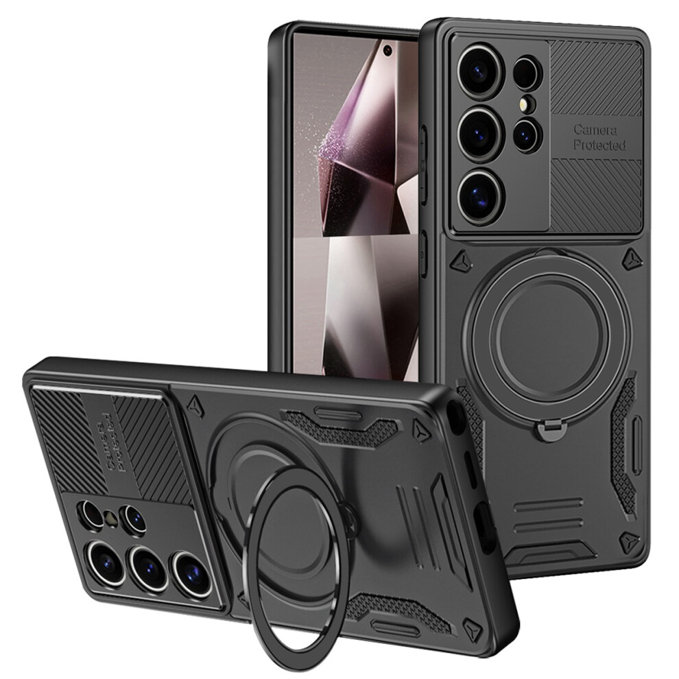(Black) For Samsung Galaxy S24 Ultra Magnetic Case Shockproof Tpu + Pc Phone Back Cover With Kickstand Black 6914292473401